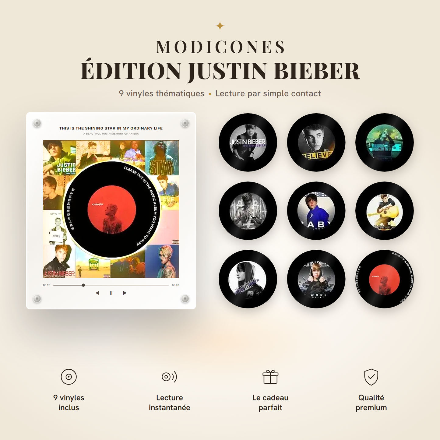 Édition Justin Bieber : le cadre et ses 9 disques NFC