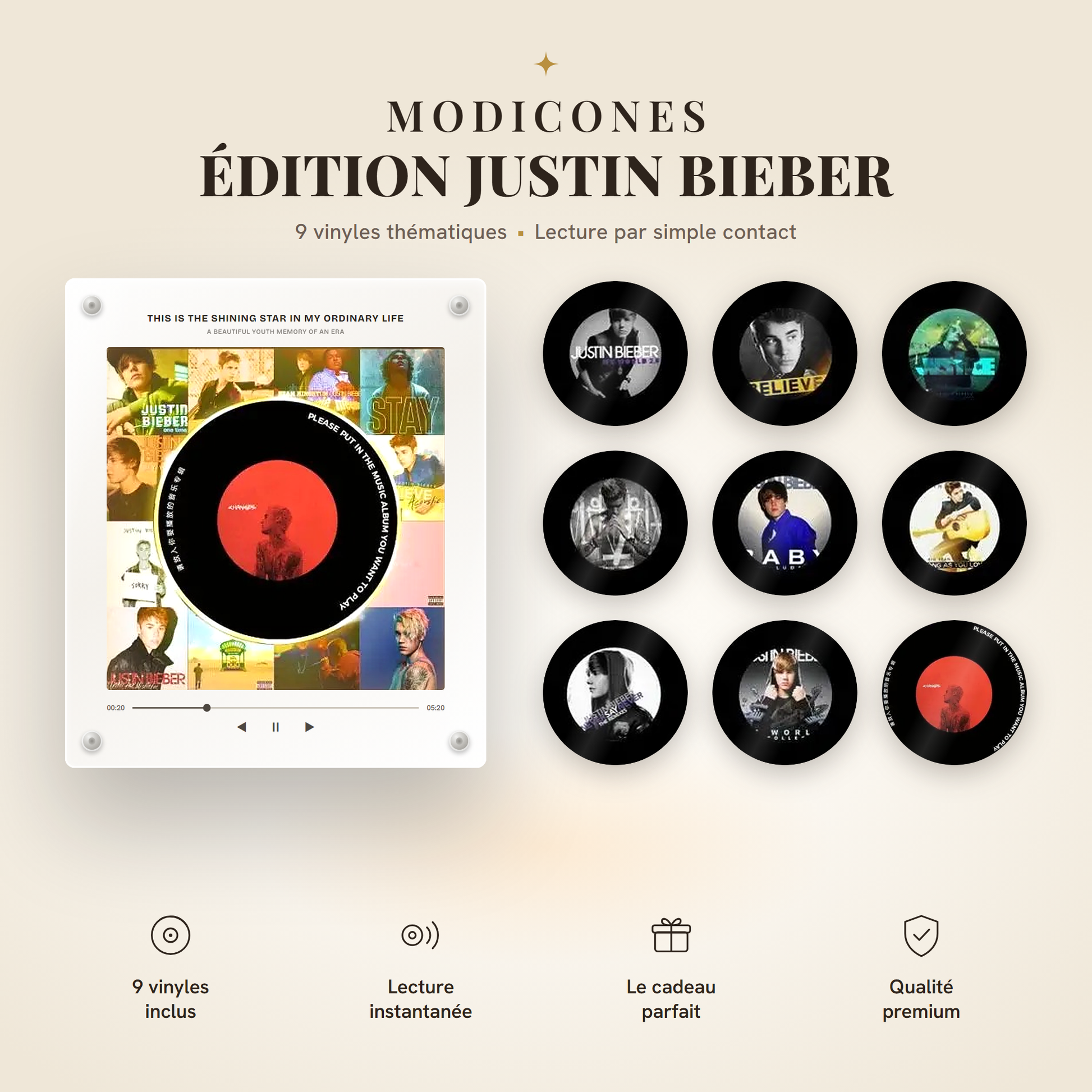 Édition Justin Bieber : le cadre et ses 9 disques NFC